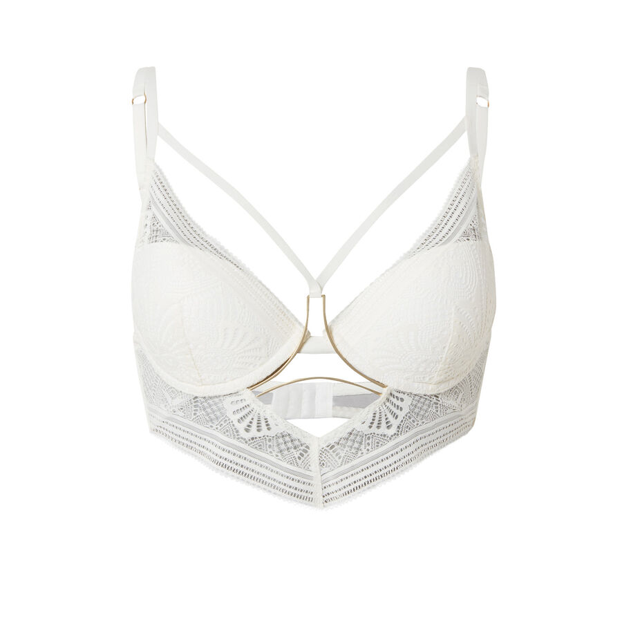 push-up bra with ties and a jewellery detail - ecru;