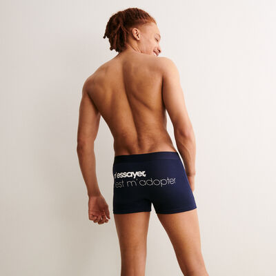 boxers with "try me and you'll love me" message - navy blue;