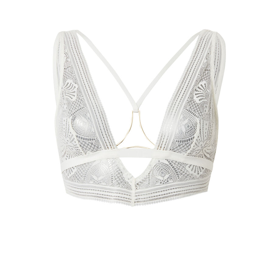 non-wired bralette with ties and a jewellery detail - ecru;