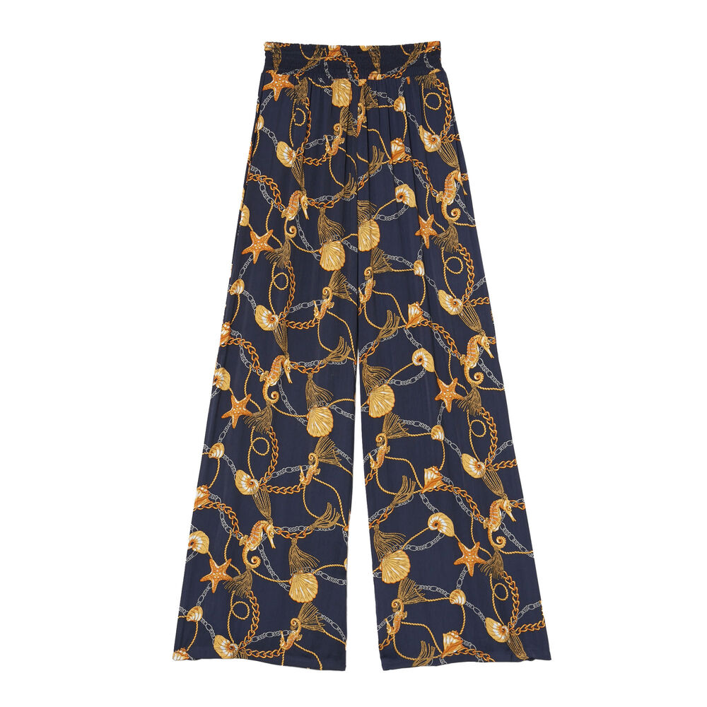 Wide-leg trousers with a chain and shell print - blue blue.