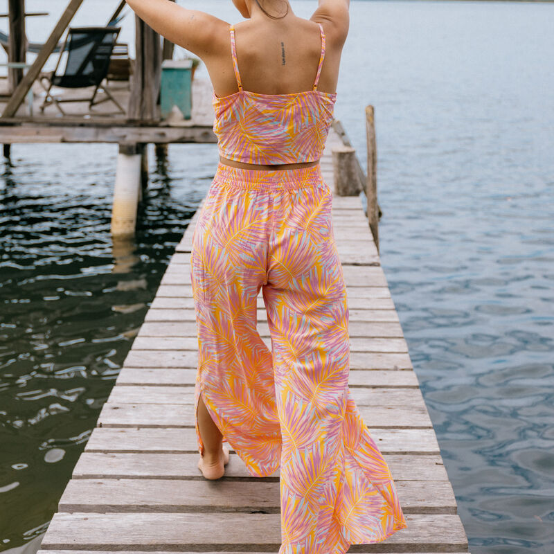 Tied crop top featuring palm motifs - orange Tied crop top featuring palm motifs - orange;