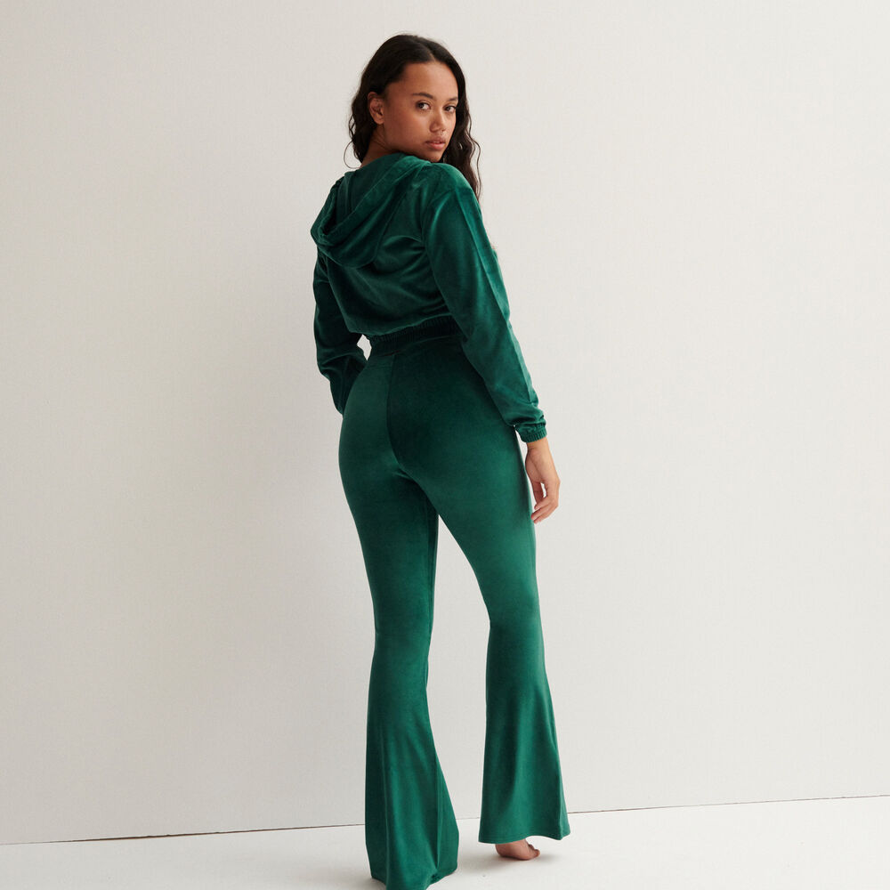 Velvet cropped jacket with an elasticated waist - fir green.