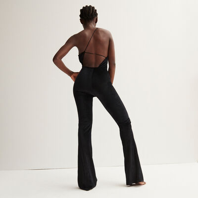Aya x undiz velour asymmetric jumpsuit - black;