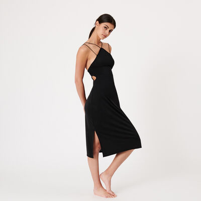 long dress with cutouts and lacing - black;