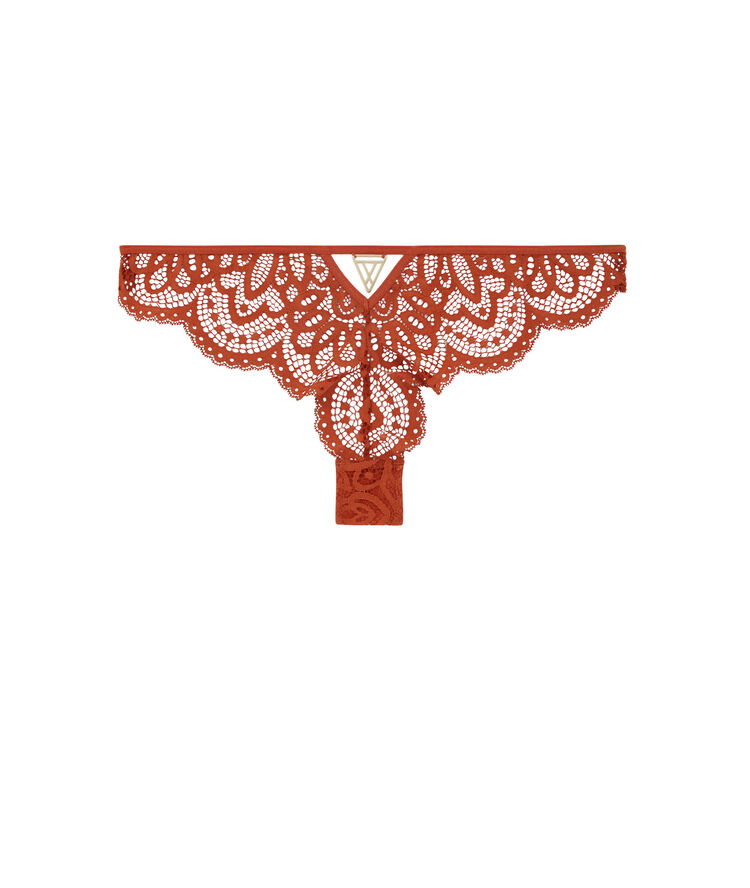 Koronkowe tangi brazyliany z ozdobnym detalem — brązowe brązowy.