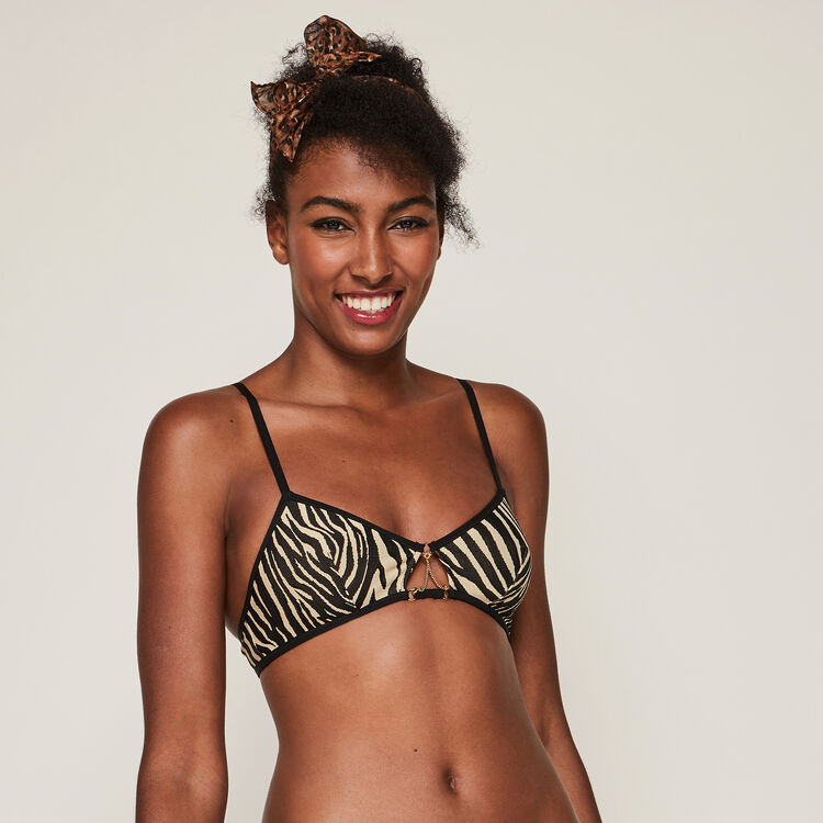 Goldenglamiz non-underwired zebra print bra with chain detail beige.