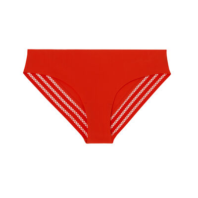microfibre and graphic lace knickers - red-orange;