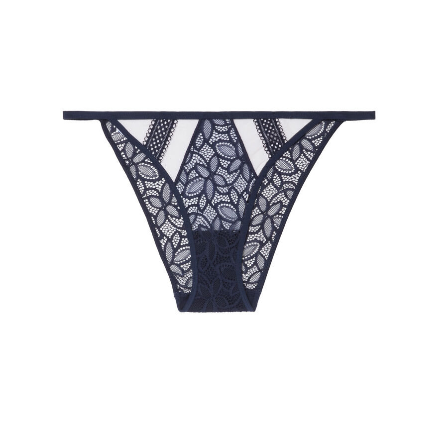 lace and fishnet thong - navy blue;