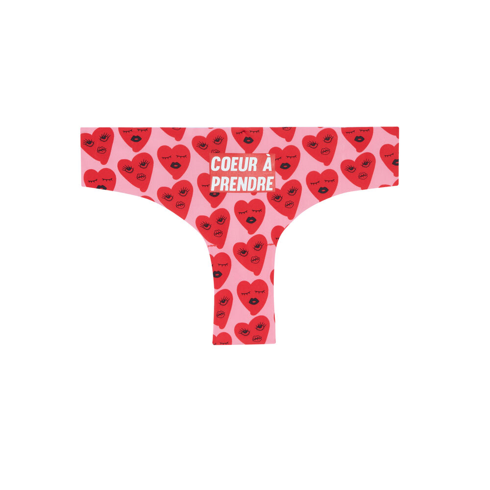 Microfibre and lace shorty with hearts print - pink pink.
