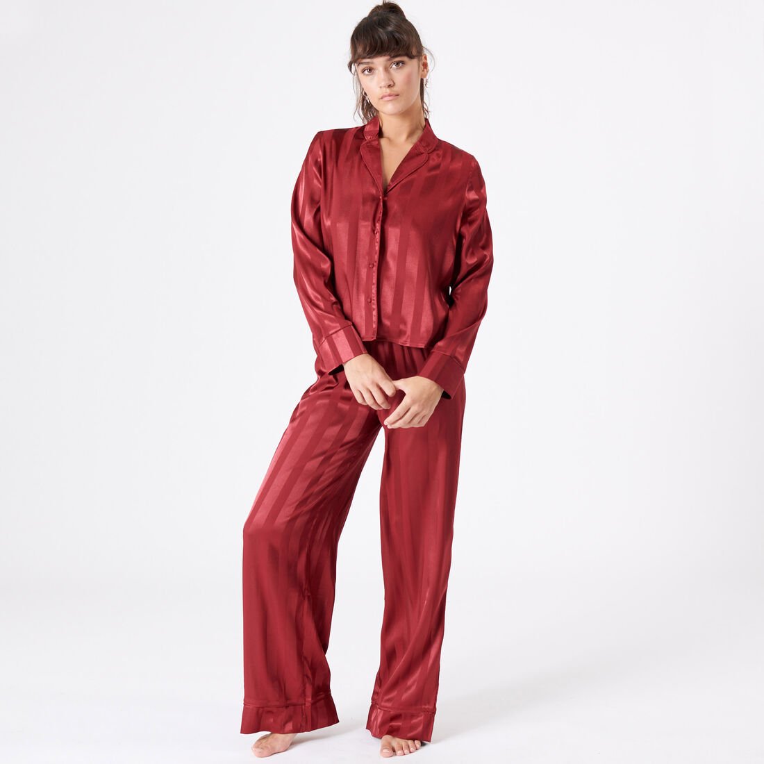 chemise rayée en satin;