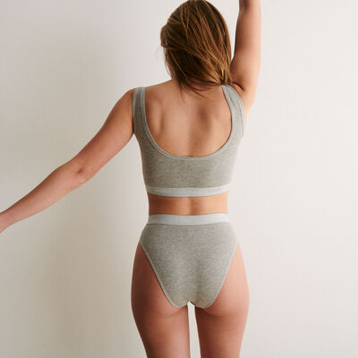 high-waisted ribbed cotton briefs - heather grey;