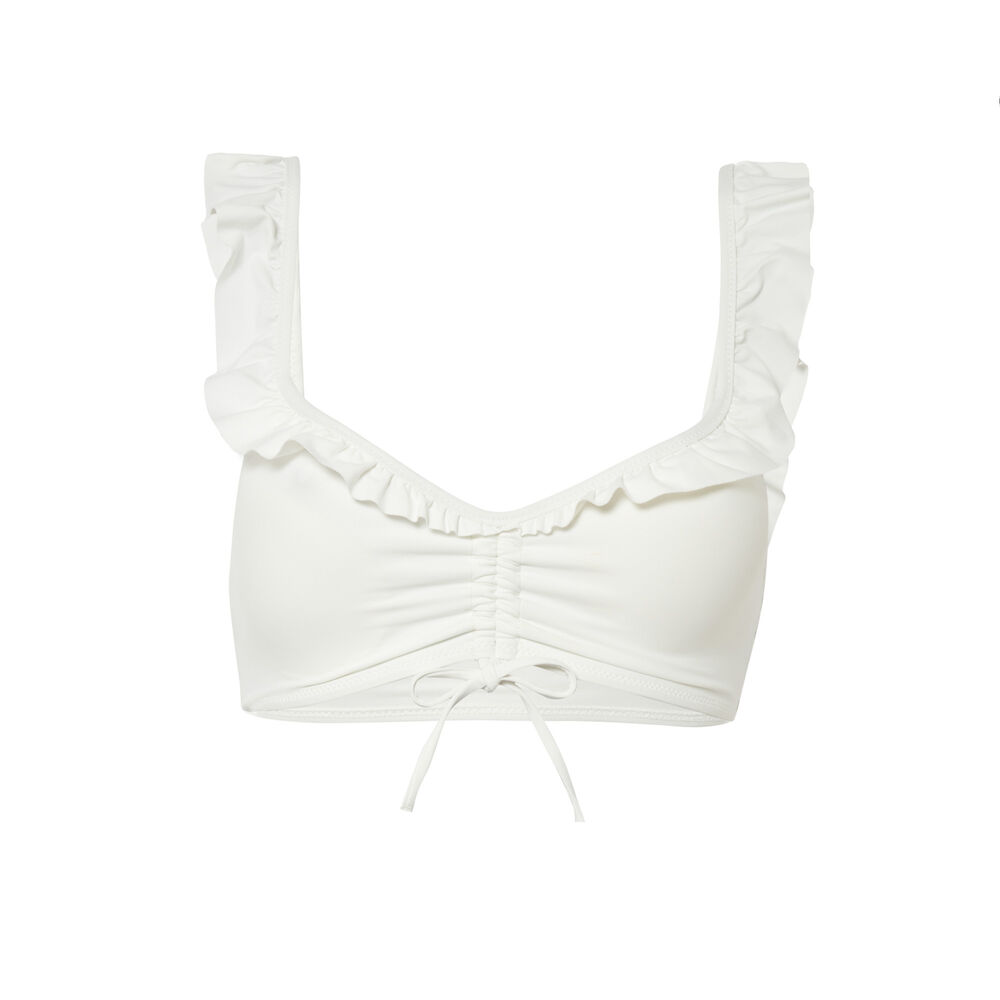 Bikini top with ruffled straps - white white.