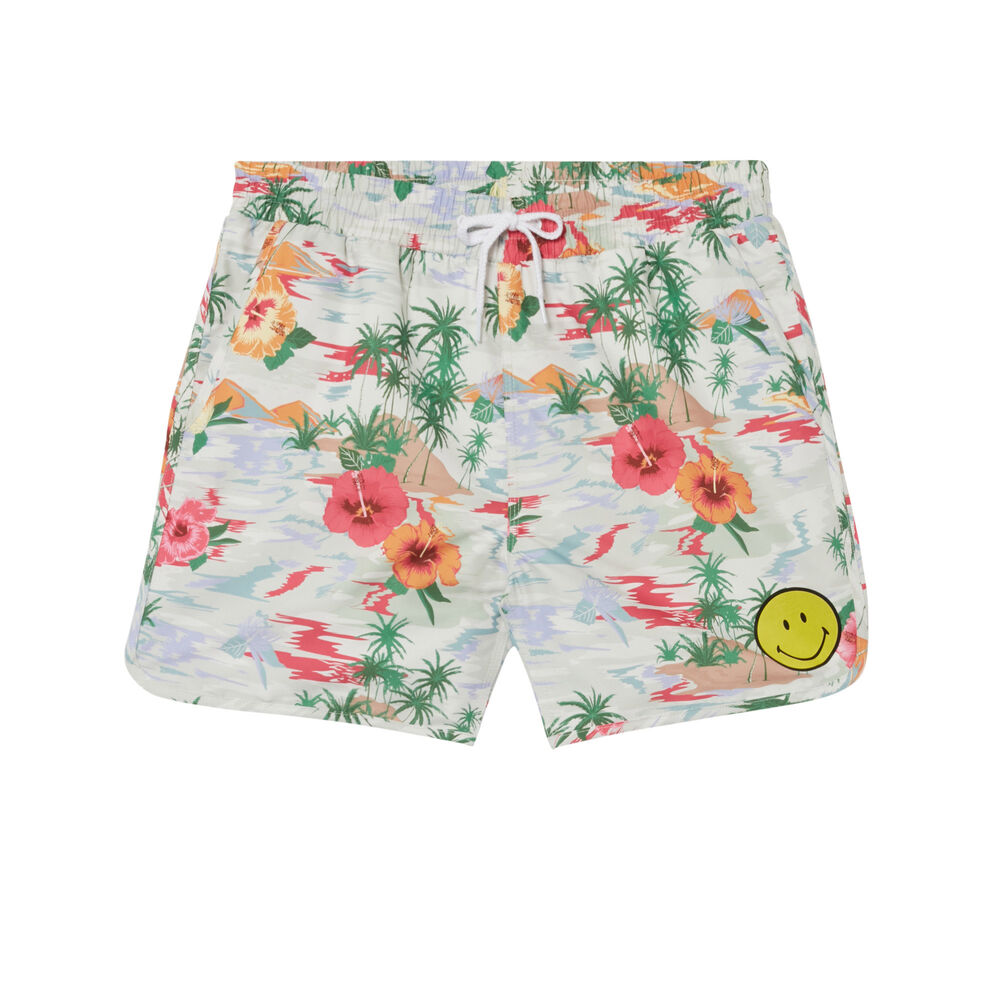 Smiley swim shorts with flowers - white white.