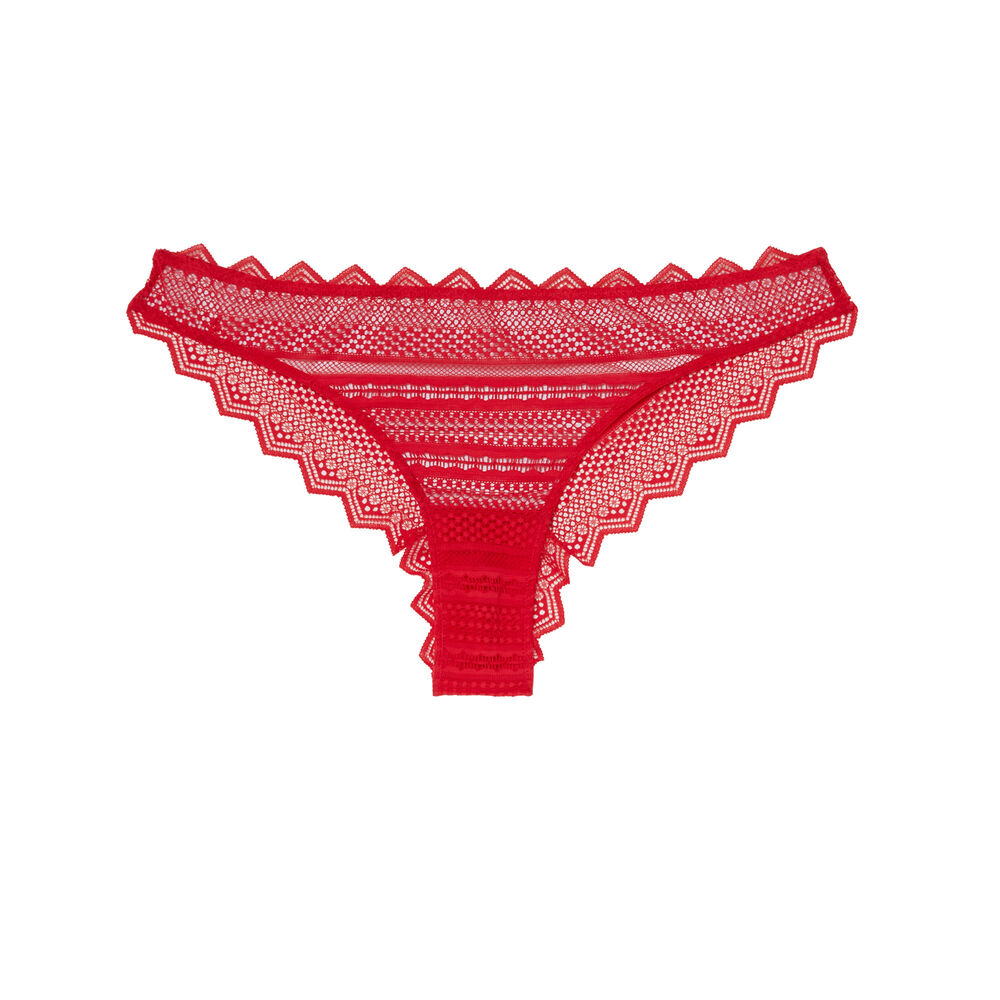 Geometric lace tanga briefs - red red.