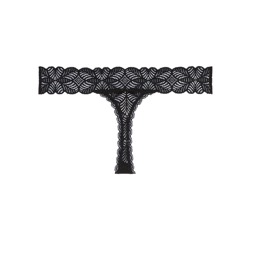 100% lace thong - black black.