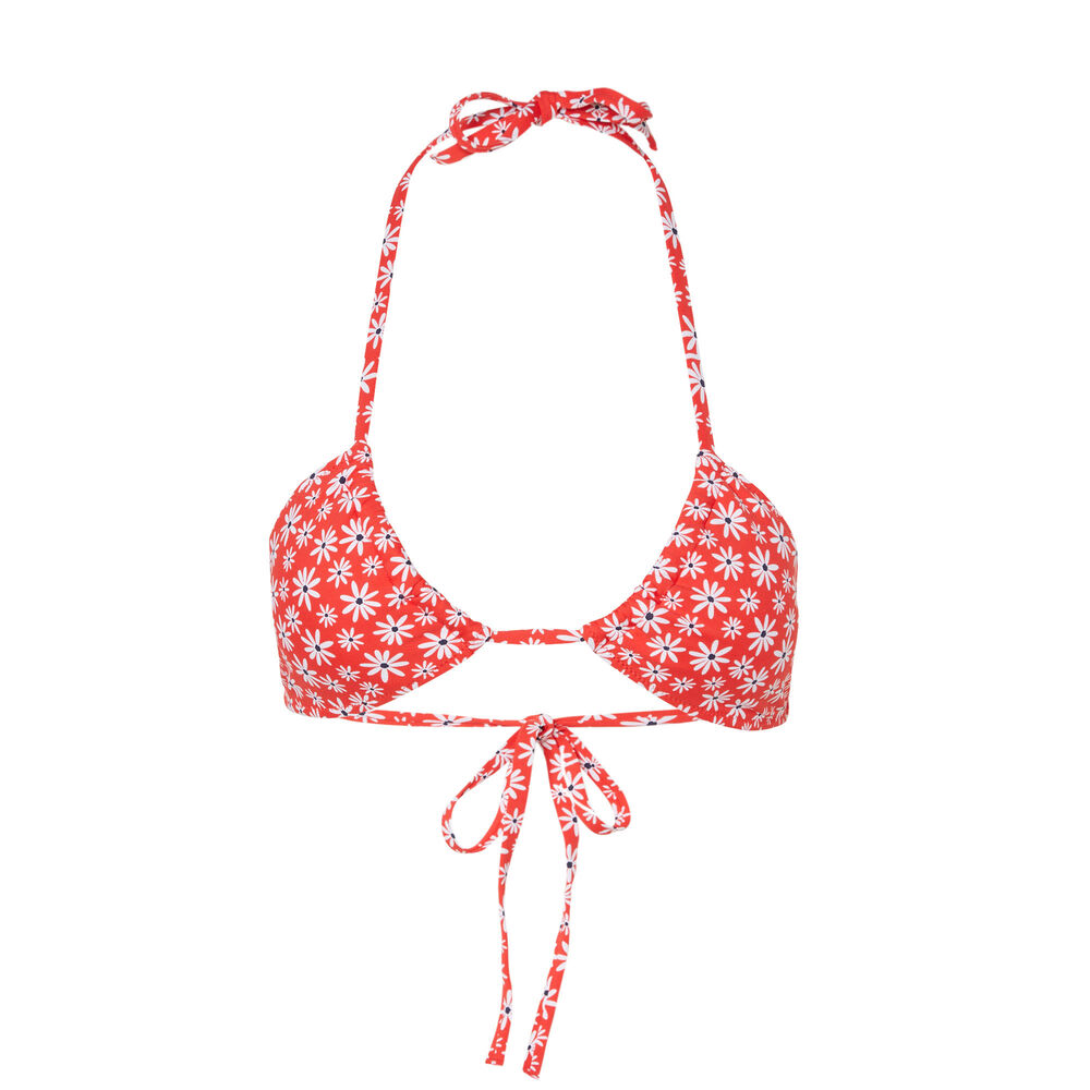 Floral triangle bikini top - red red.