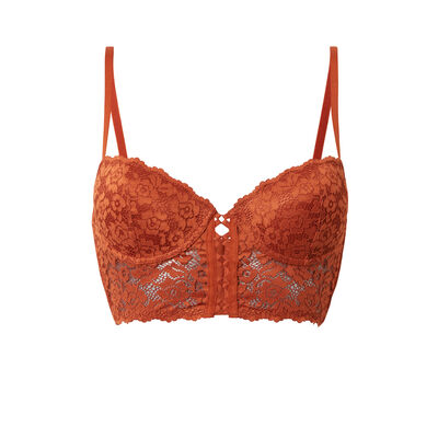 floral lace padded bustier bra - brown;