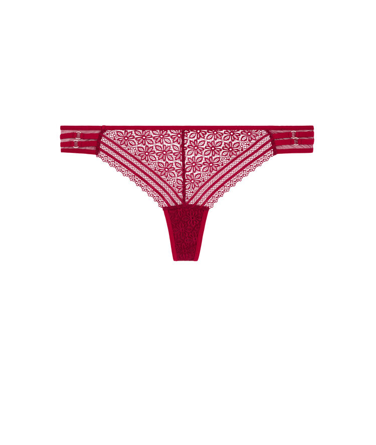 Lace thong with jewellery details burgundy.