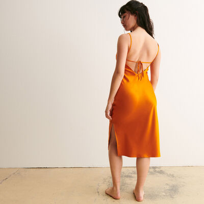 satin dress with a plunging back - ochre;