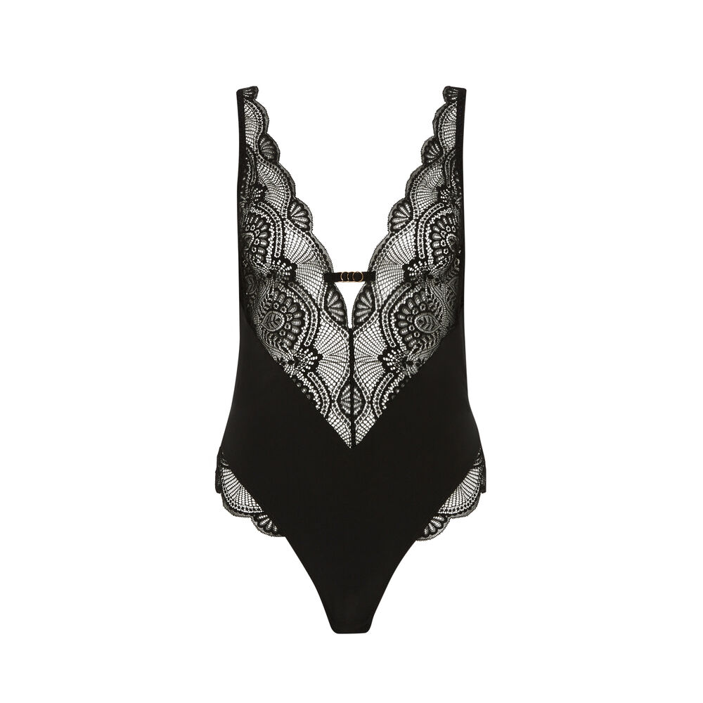 Lace body with plunging neckline - noir black.