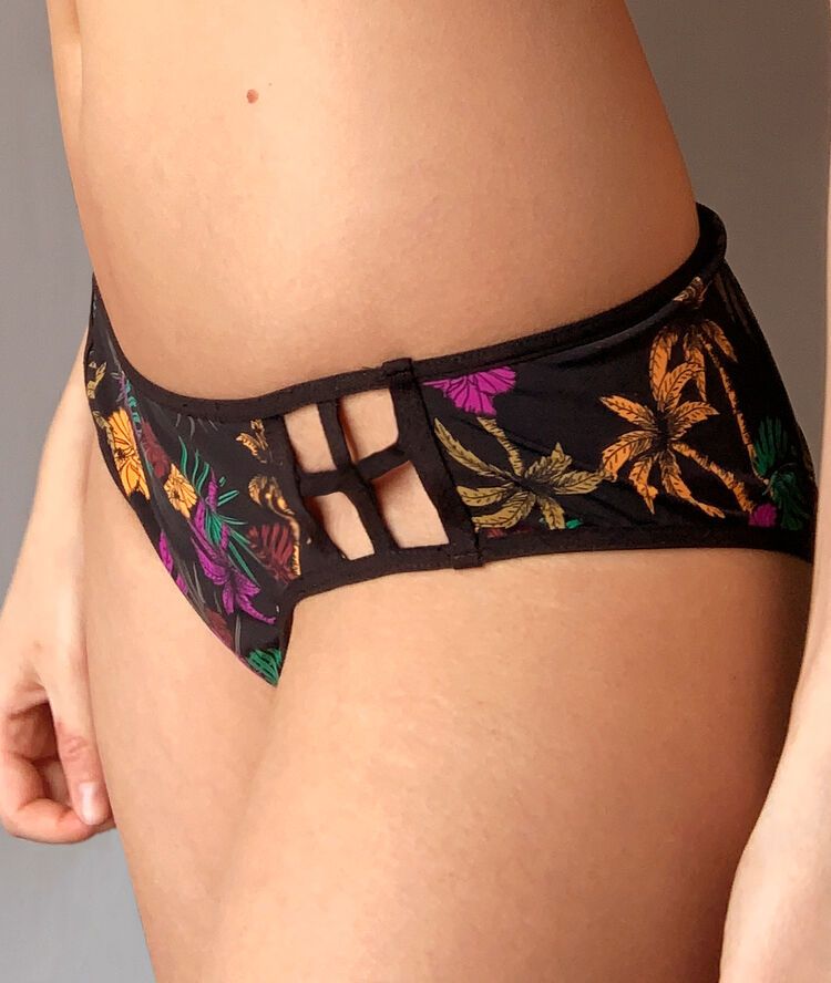Printed microfibre hipsters - black black.