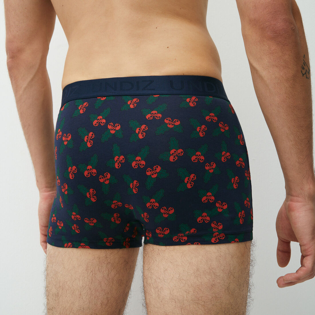 boxers with holly pattern;