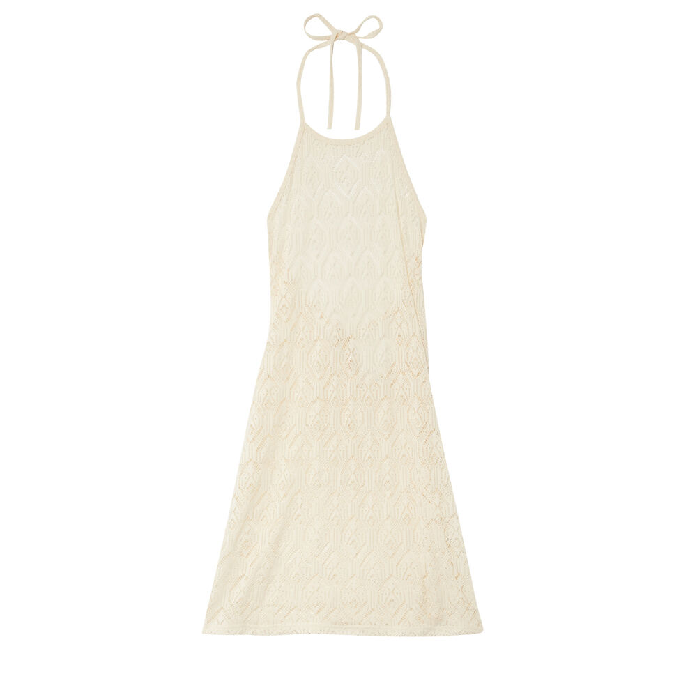 Lace backless dress with tie - ecru ecru.