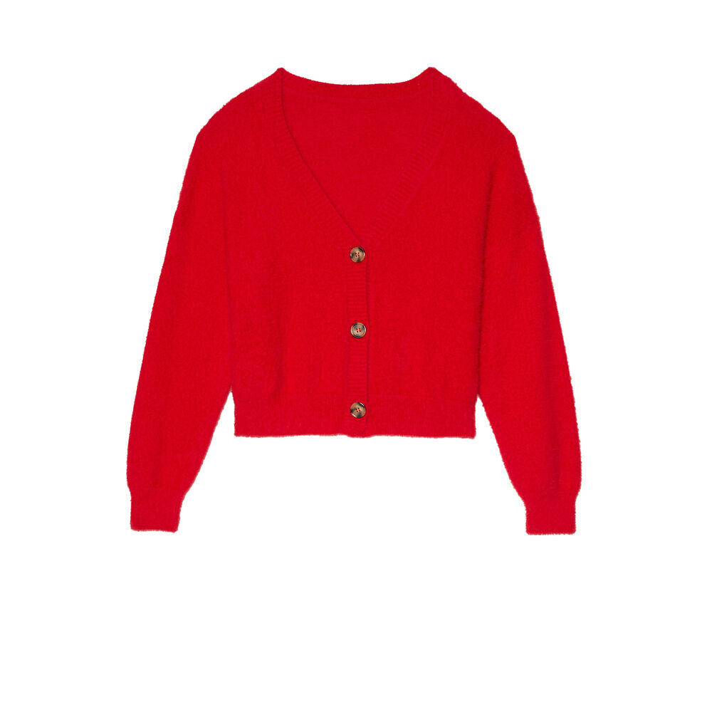 Fleece cardigan with buttons - red red.