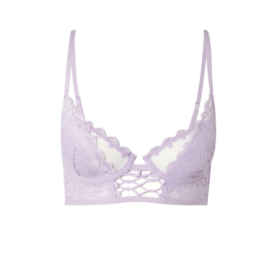 embroidered lace padded bra - lilac;