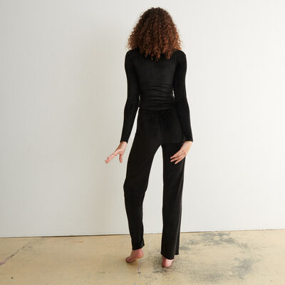 smooth velvet wide-leg trousers - black;