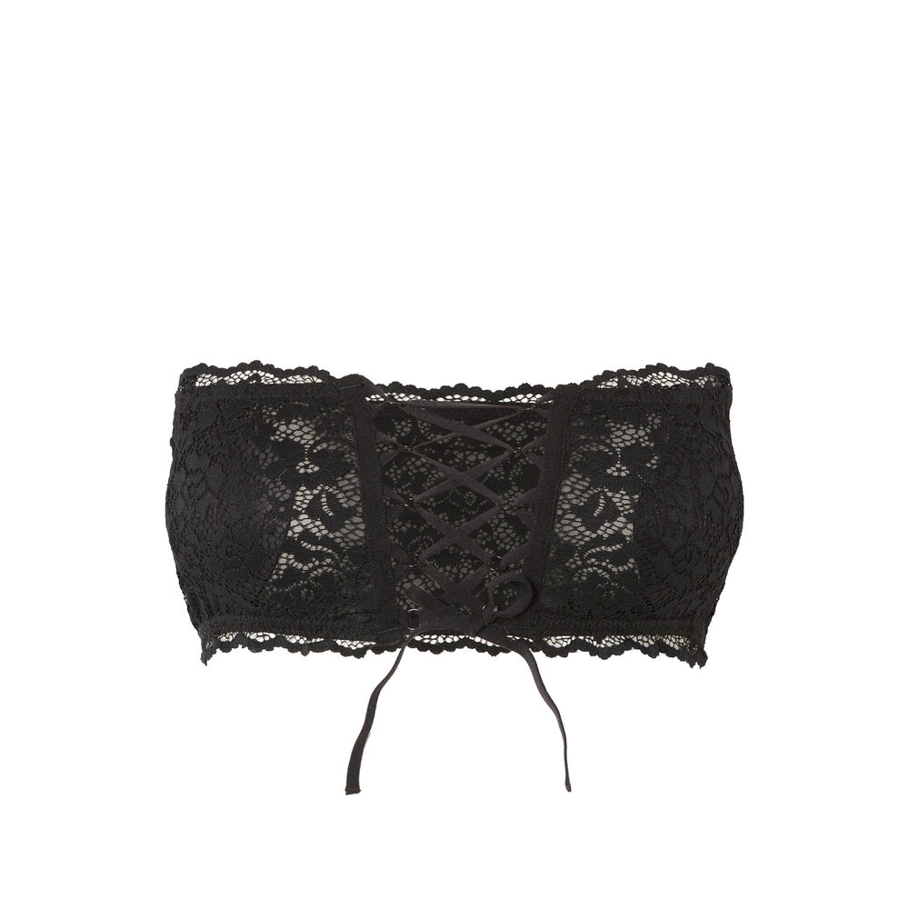 Non-wired corset-effect bandeau bra - black black.