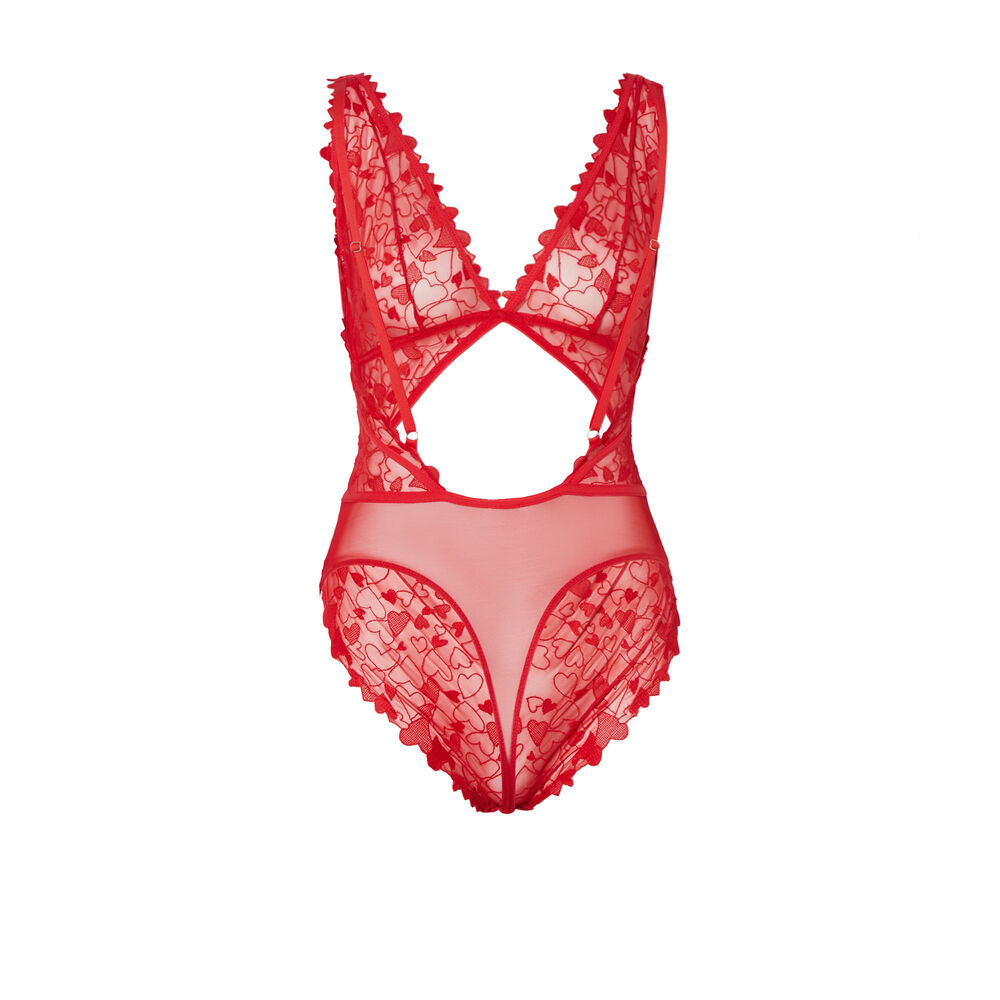 Lace heart bodysuit with waist details - red red.