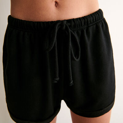 plain shorts with drawstring detail  - black;