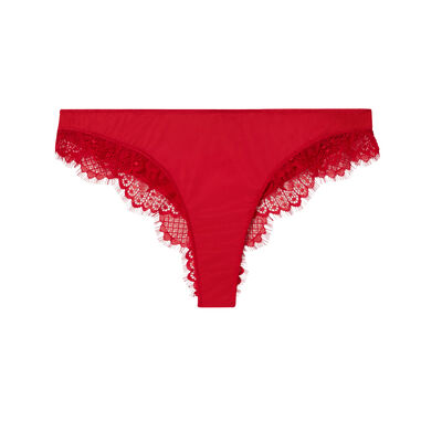 floral lace thong with ties and rings - red;