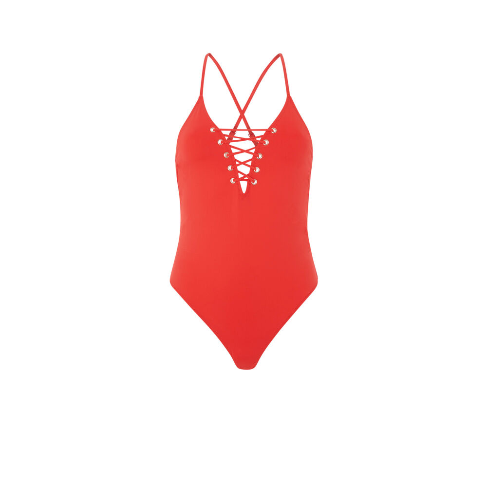 One-piece swimsuit with lacing - red red.