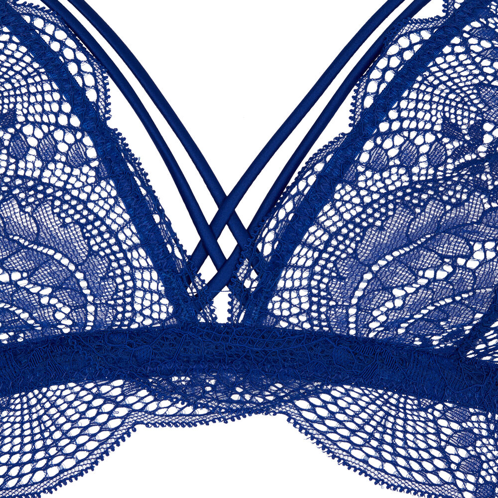 Lace triangle bra with satin straps - blue blue.
