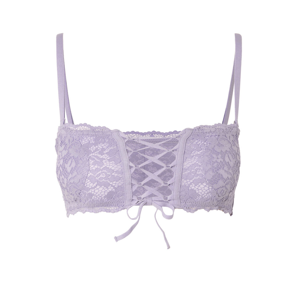 Non-wired corset-effect bandeau bra - lilac purple.