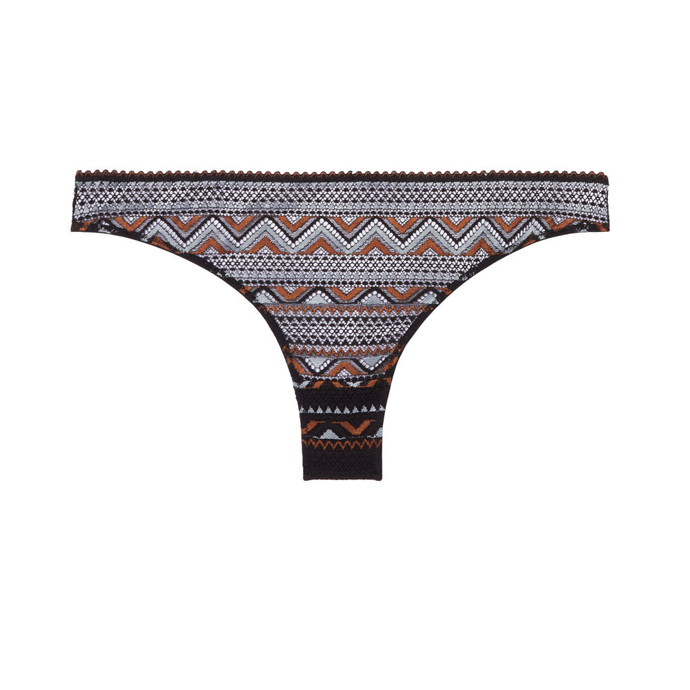 Two-tone lace tanga - black black.