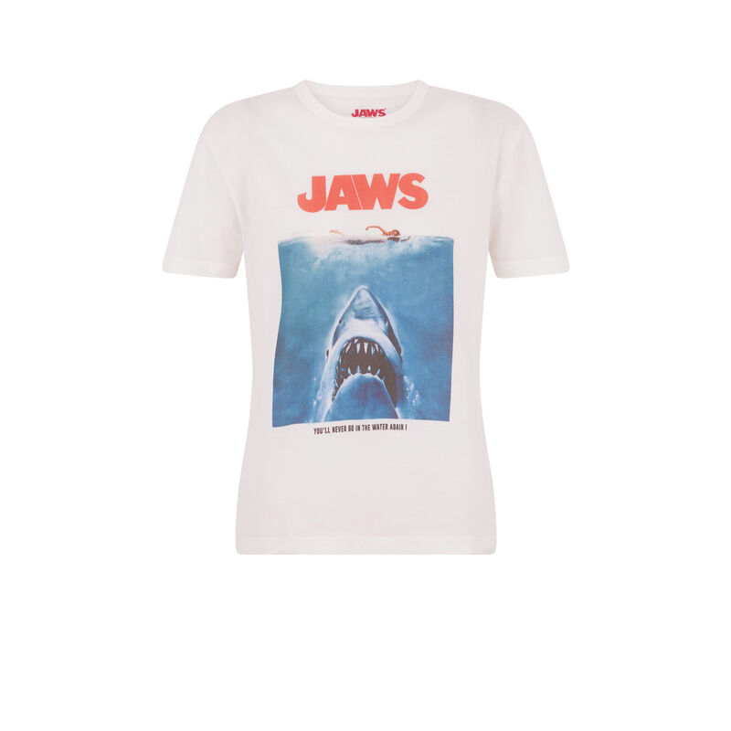 Top à manches courtes détail print jawsiz blanc.