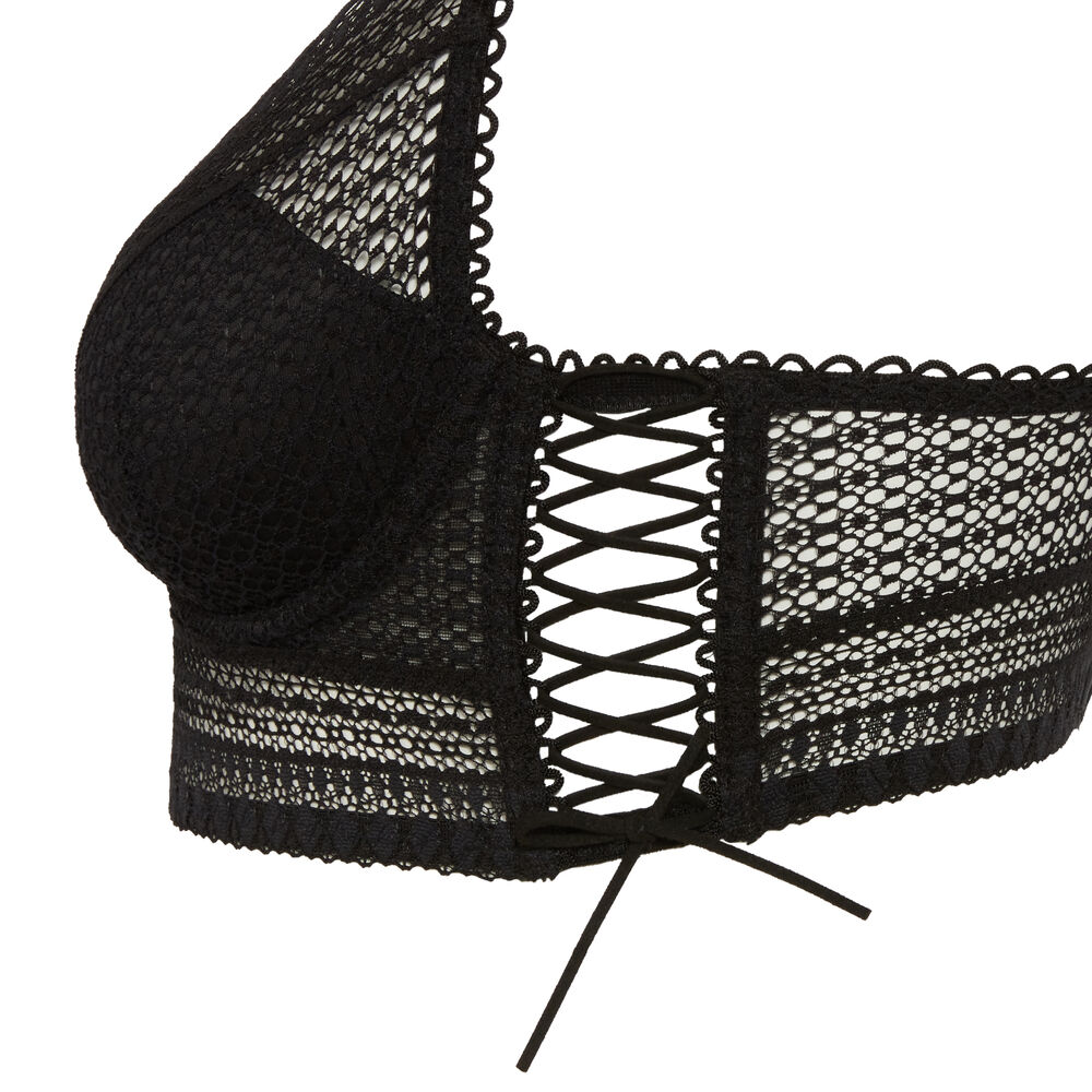 Lace push-up bustier bra and corset details - black black.