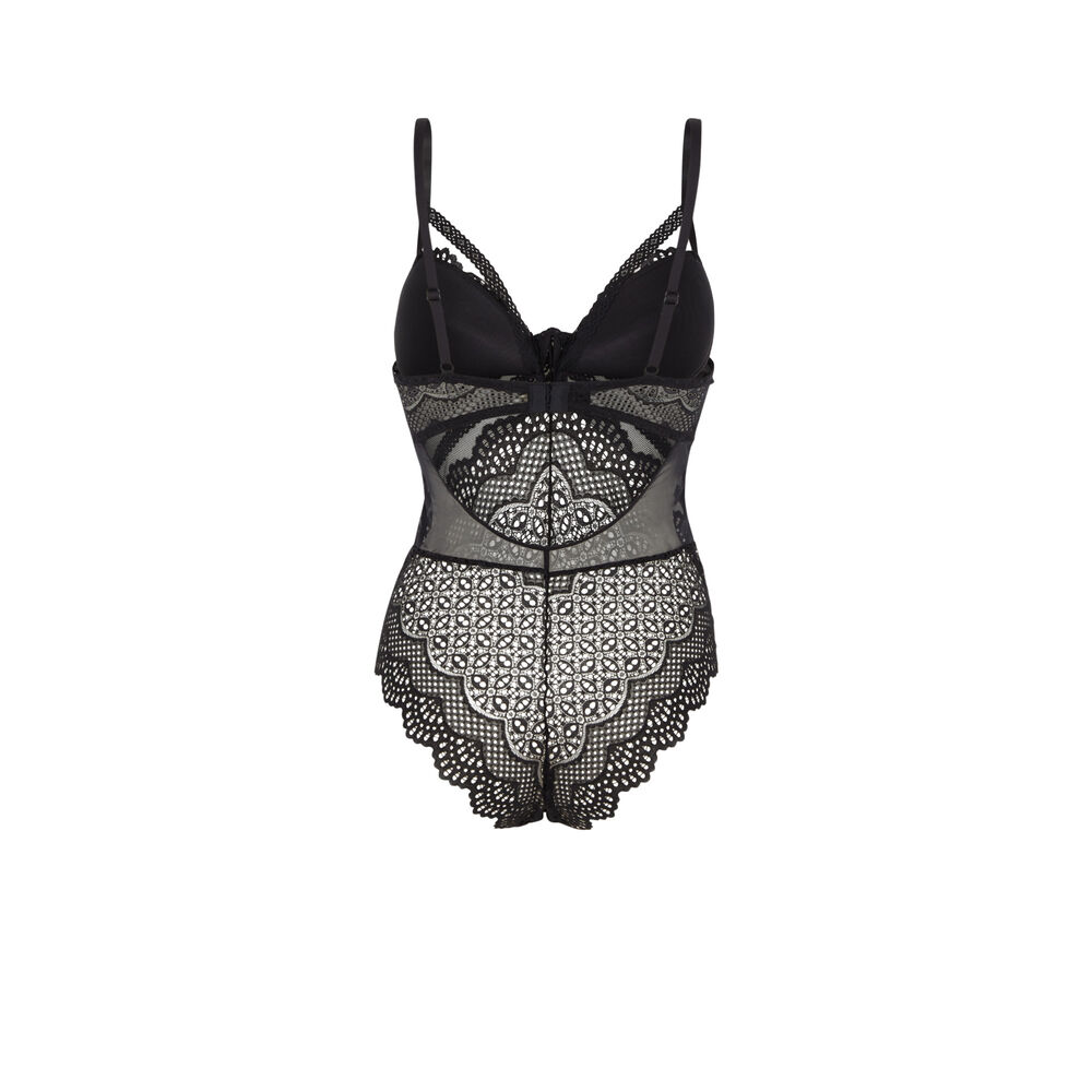 Lace push-up bodysuit with straps - black black.