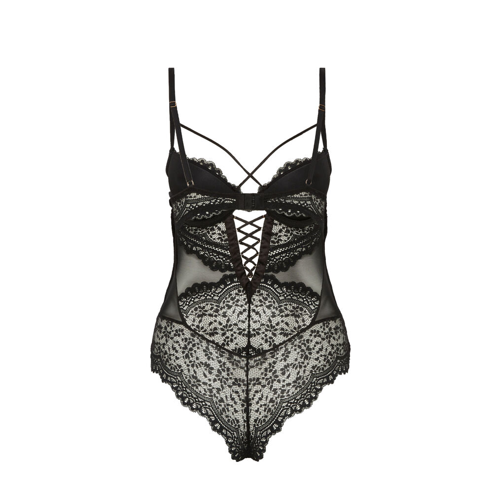 Lace body with straps and lacing - black black.