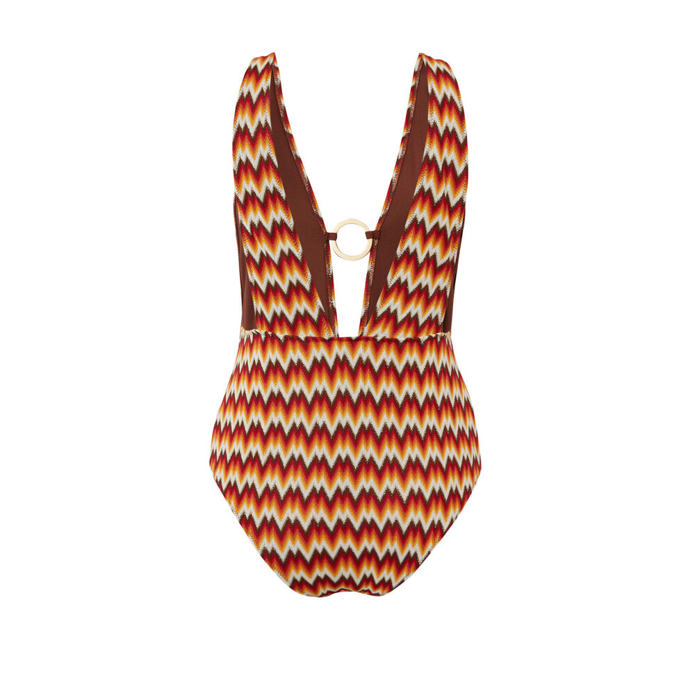 One-piece crochet swimsuit - multicoloured orange.