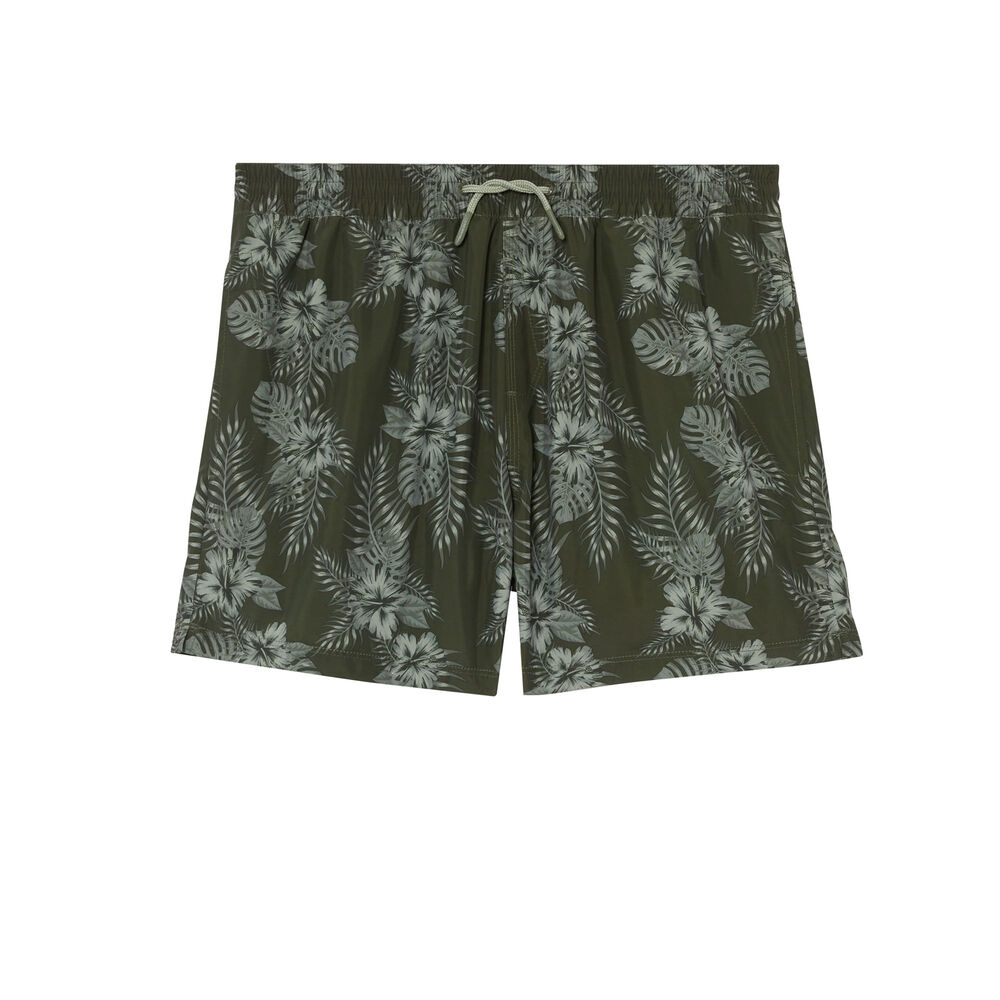 Tropical print swim shorts - khaki green.