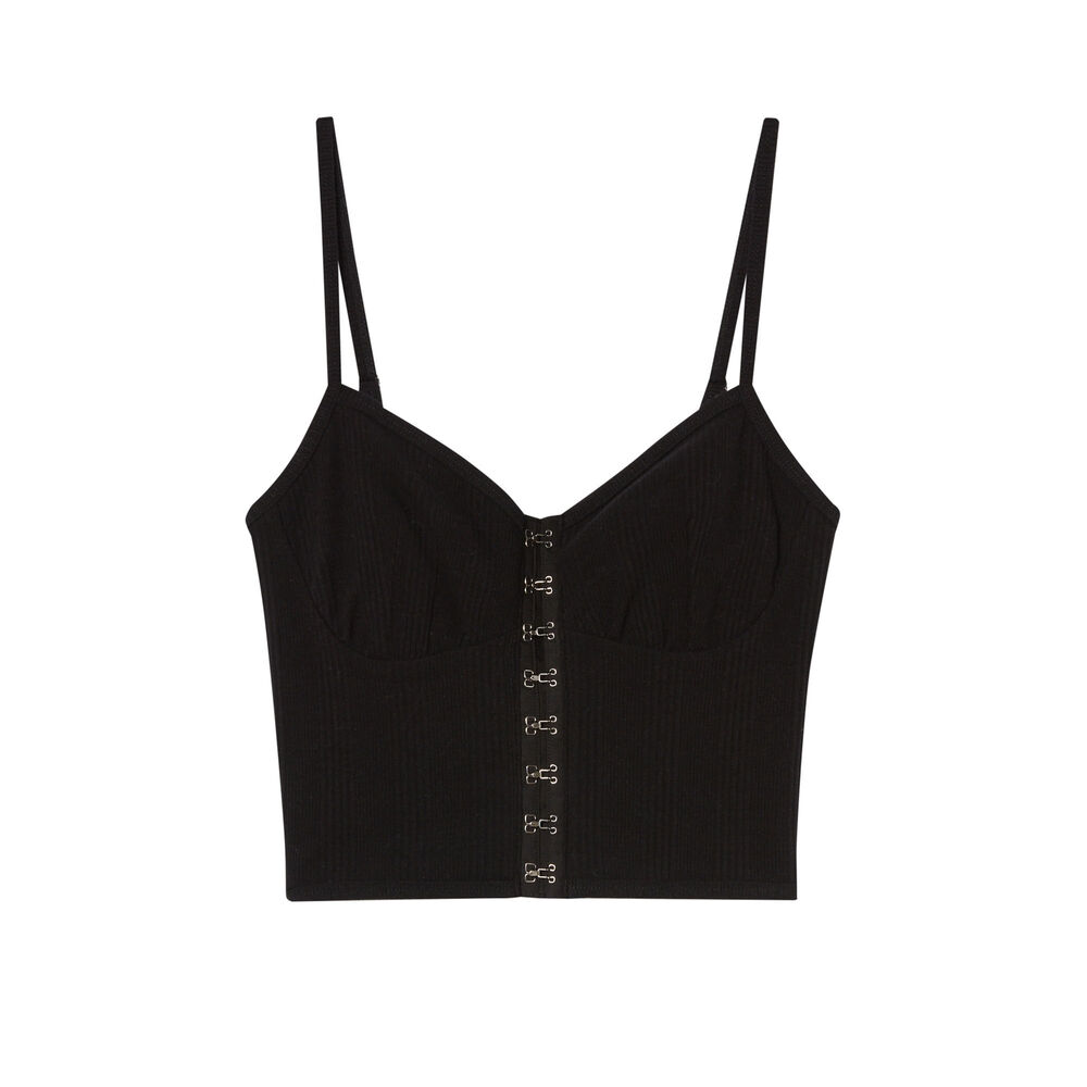 Corset-effect top with thin straps - black black.