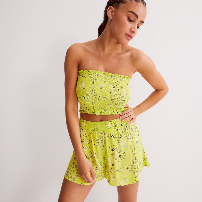 Gathered bandeau top with a bandana print - green Gathered bandeau top with a bandana print - green;