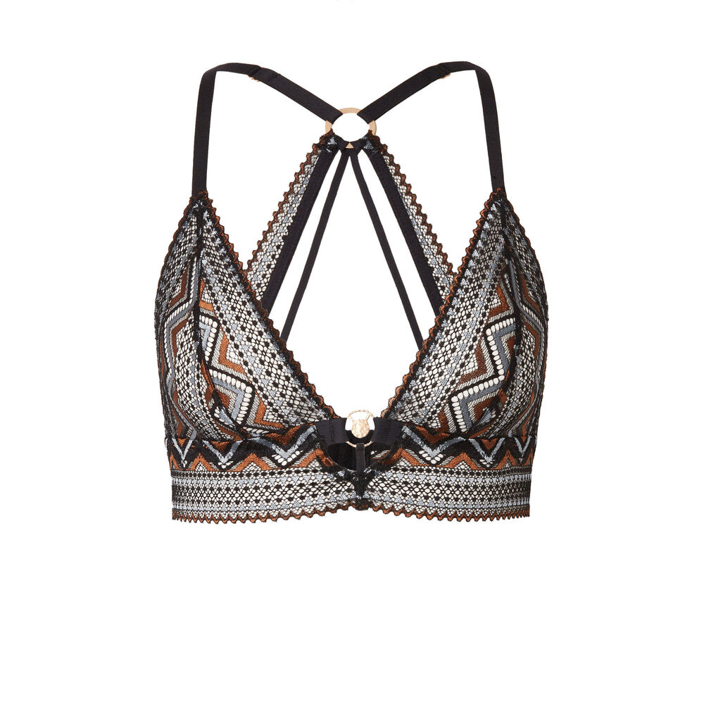 Two-tone lace triangle bra without underwiring - black black.
