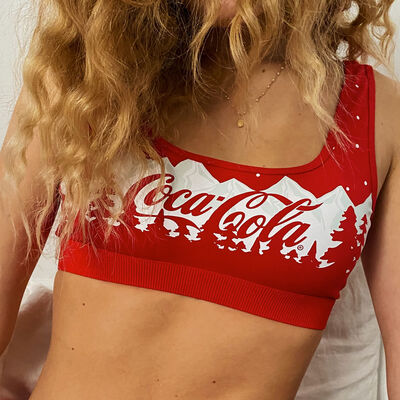 bralette without underwiring with Coca-Cola print - red;