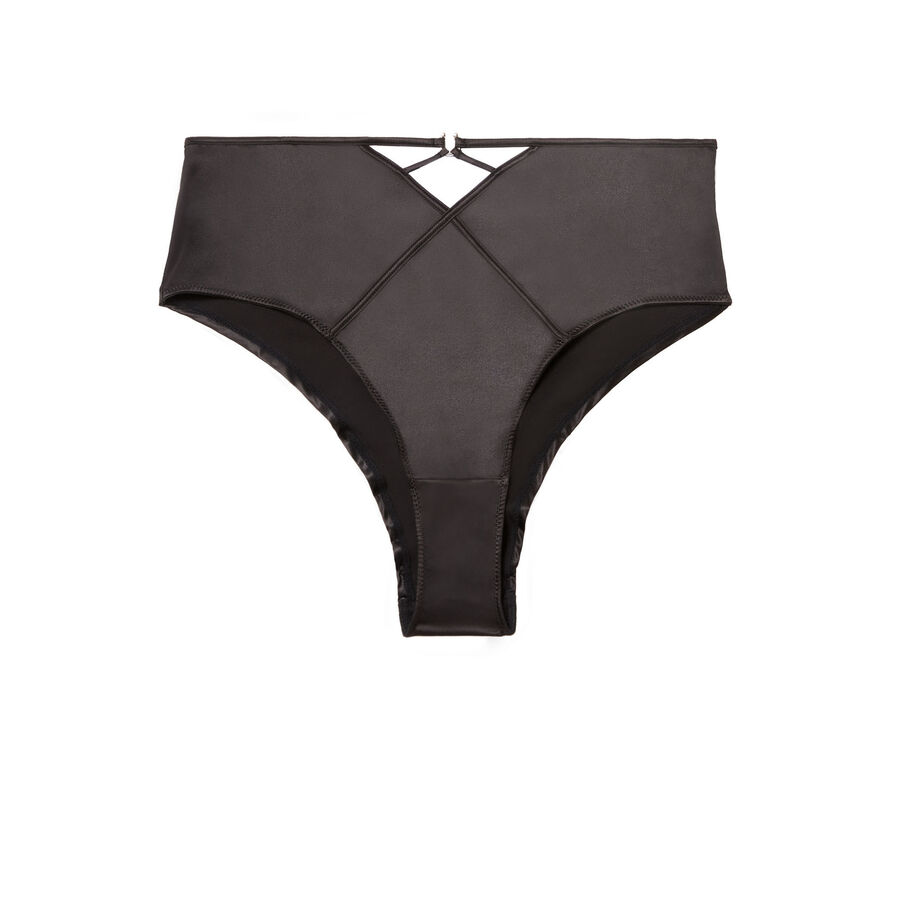 high-waisted satin briefs with "piercing" - black;