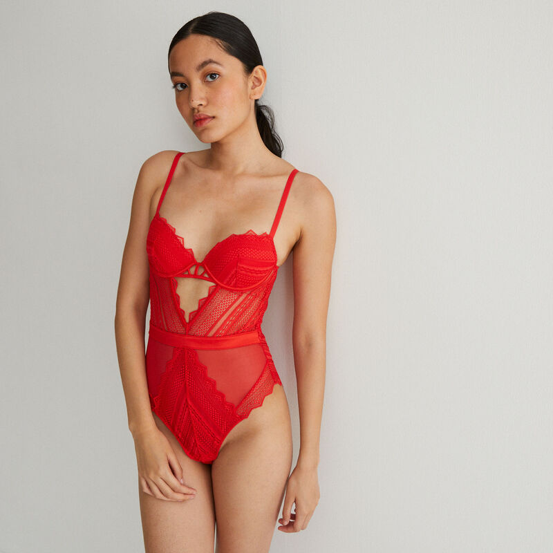 push-up cut-out body in geometric lace - red push-up cut-out body in geometric lace - red;